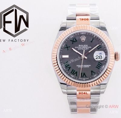 Swiss Grade Clone Rolex Wimbledon Datejust II Cal.3235 2-Tone Rose Gold Green Roman 41 Watch